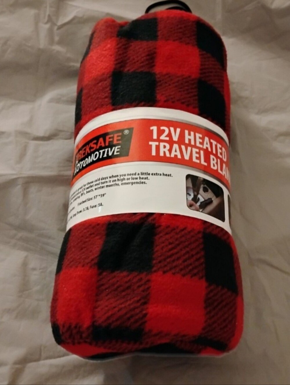 Treksafe 12V Heated Travel Blanket - Red Black Buffalo Plaid New